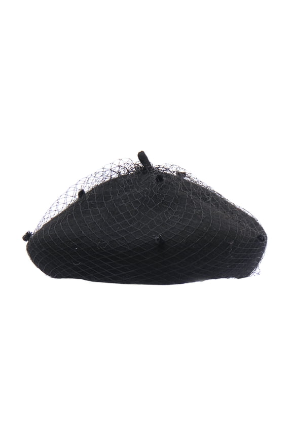 Fall Winter French Beret Hat for Women Mesh Veil Artist Solid Color Pumpkin Cap