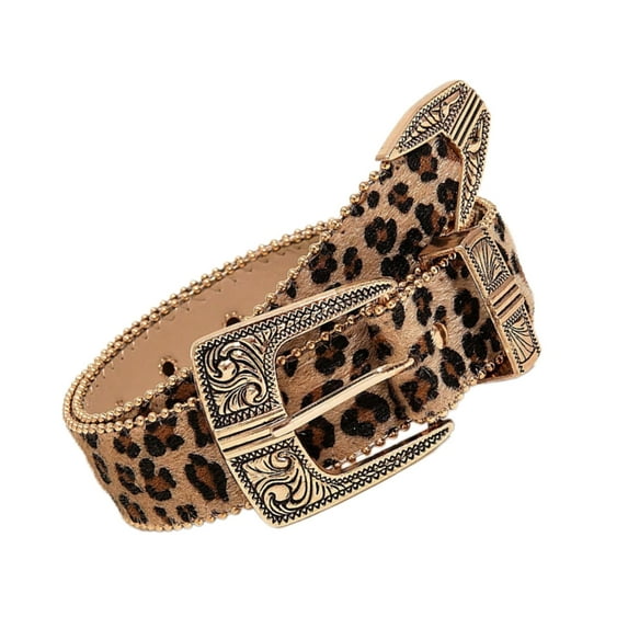 lanema Fashion Leopard Belt Girl Engraved Buckle Belt 2000s Waistband Ethnic Waistbelt