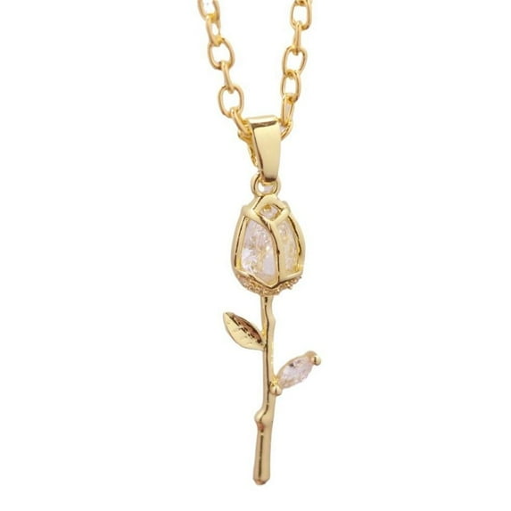 lanema Fashionable Gold Tulips Pendant Necklace with Rhinestones Jewelry Accessory for Women Seek Elegant Beauty Styles