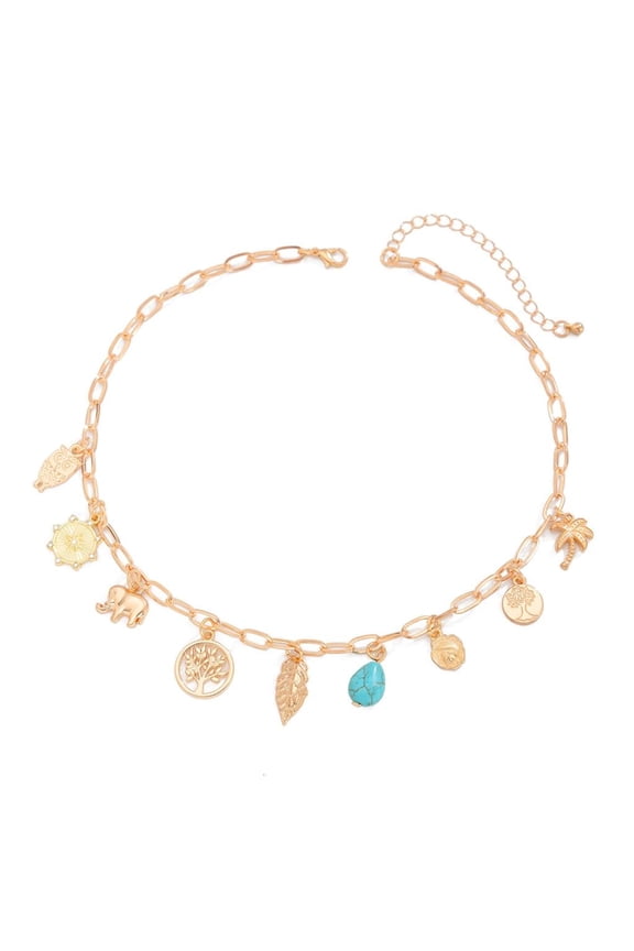 Fashionable Women's Oceanics Themed Necklace with Gold Charm and Shell Crosses Pendant Accessory for Bohemians Styles