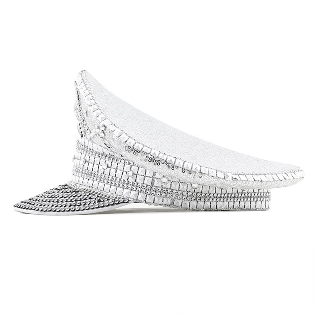 lanema Female Rhinestone Hat Wedding Party Glitter Captain Cap ...