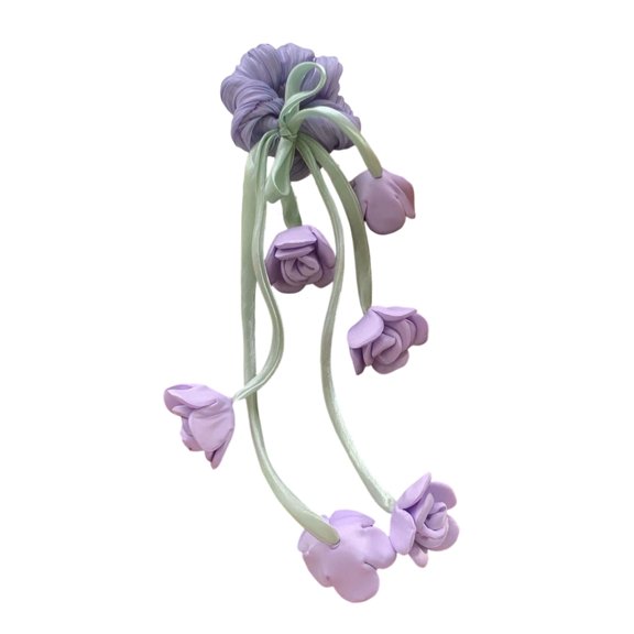 lanema Floral Hair Tie Sheer Mesh Scrunchie Tulips Floral Tassels Hair Rings Hair Rope