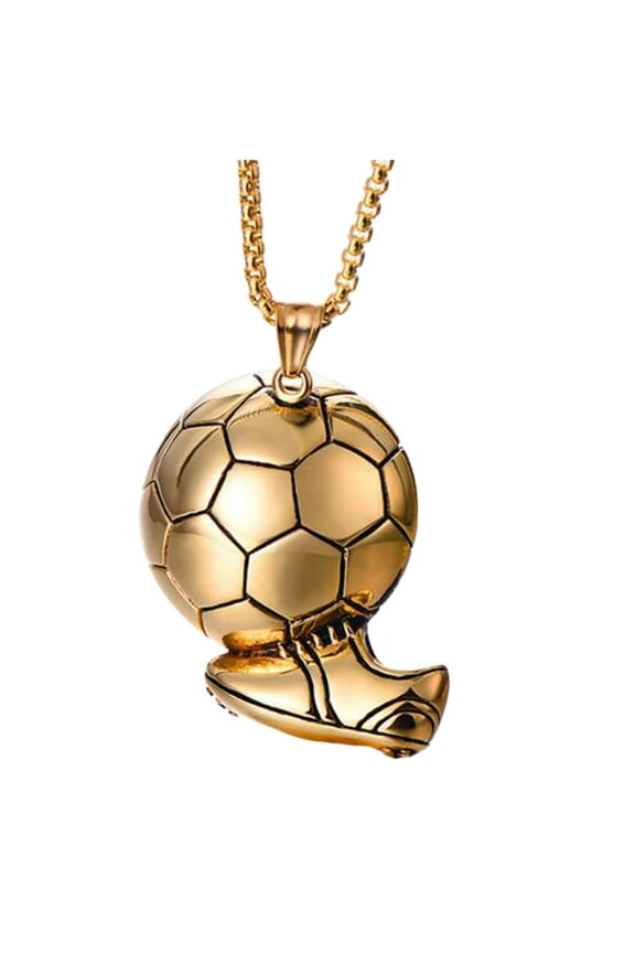 Football Soccer Pendant Necklace Stainless Steel Chain Hip Hop Sports Jewelry