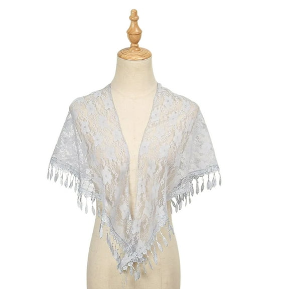 lanema French Styles Lace Headscarf Triangular Fringed Shawl Flower Wrap for Female Use