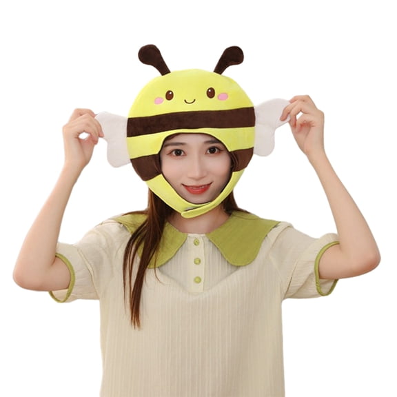 lanema Funny Honeybee Hat for Adults 3D Mascots Plush Hat Winter Warm Party Cap Birthday Party Accessories Stage Props Headgear