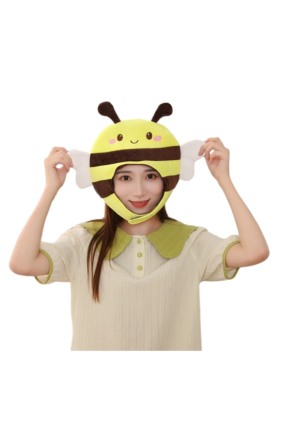 Funny Honeybee Hat for Adults 3D Mascots Plush Hat Winter Warm Party Cap Birthday Party Accessories Stage Props Headgear