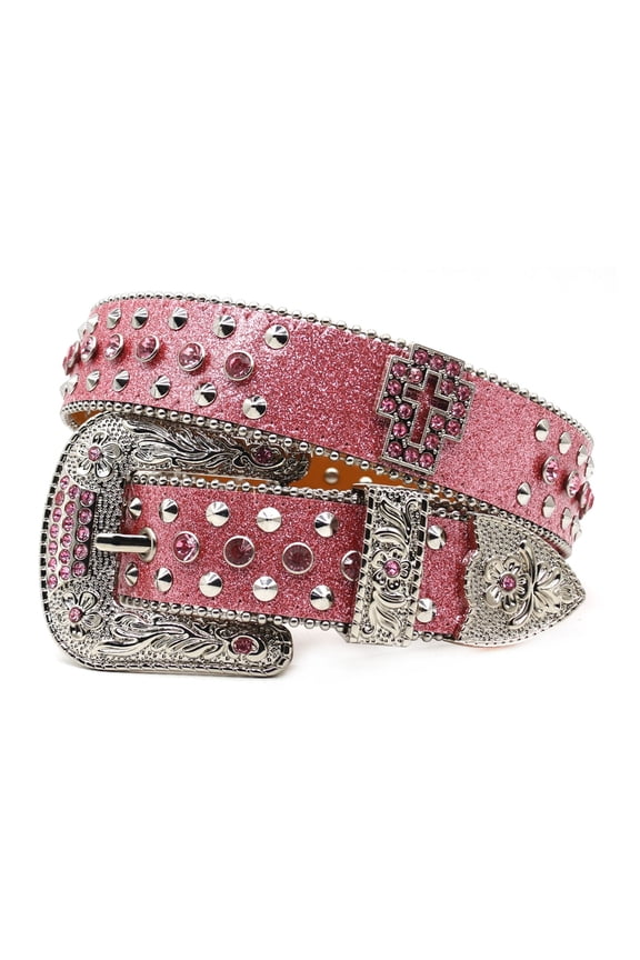 Girl Glittered Waist Belt Street Dance Jeans Belt Decorative Studded Cross Belt