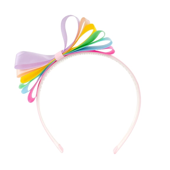 lanema Girls Hair Bows Headbands Rainbow Ribbon Design Hairband Soft Elastic Nonslip Hair Accessories For Toddler Kids