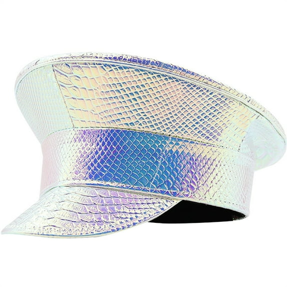 lanema Glittering Captain Hat Fashion PatentLeather Party Hat Carnivals Cap Music Festival Stage Hat Night Club Headgear