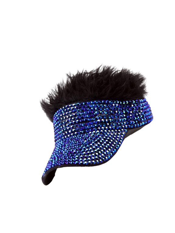 Glittering Rhinestones Baseball Hat with Open Top and Wig Hair Design Vacation Sun Hat For Teens Eye Catching