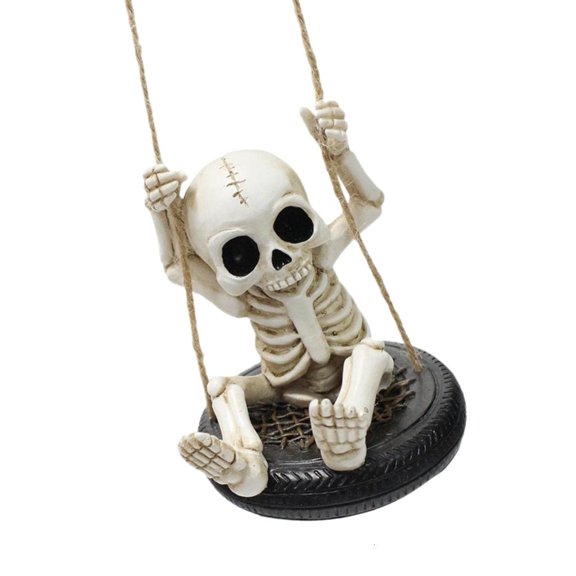 lanema Halloween Decors Scary Skeleton Swing Hanging Statue Tire Swing Skull Sculpture