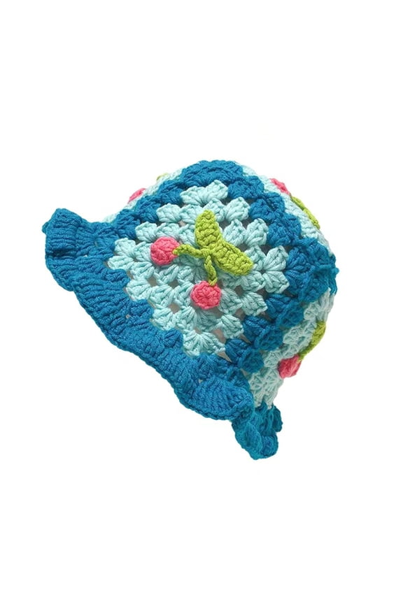 Handwoven Hollowed Cherry Hat Party Photo Cap Knitted Hat for Teenager Girls