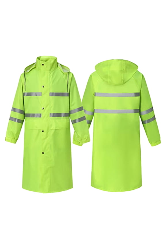High Visibility Concealed Hooded Long Length Rain Construction Work Rain Coat Workwears