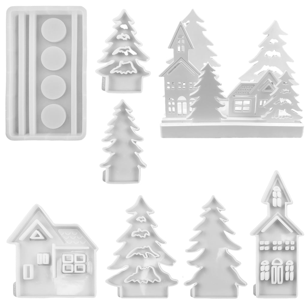 lanema House Shape Resin Mould Tree Silicone Molds DIY Candle Holder Mould for Festival