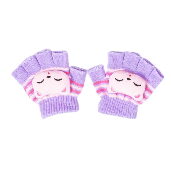 lanema Kids Winter Half Finger Gloves Warm Unisex Hand Gloves Children Cartoon Mittens