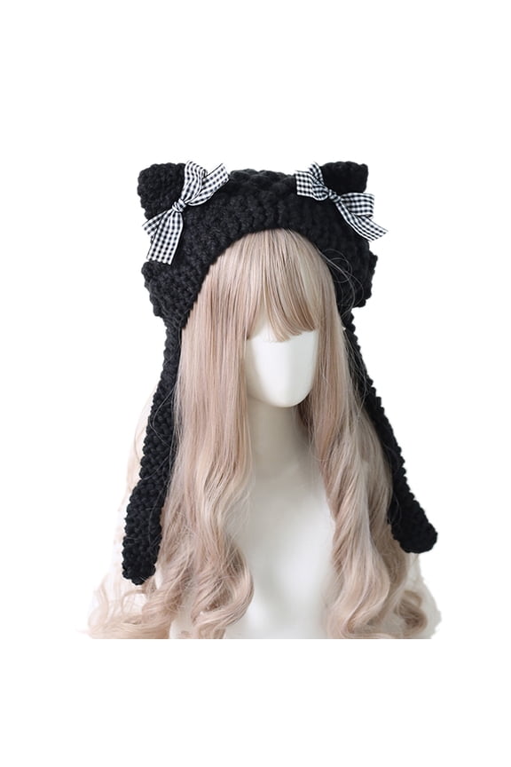 Knitted Hat Cartoon for Cat Ear Hat Winter Earflap Cap Crochet Beanie with Ruffle Lace Photo Props Soft Cozy Cap Headwea