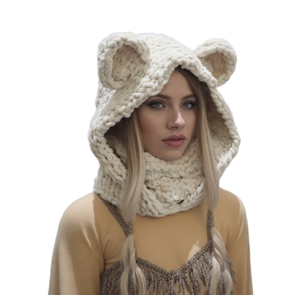 lanema Knitted Scarf Hat Lovely Bear Ear Design Breathable Neck Gaiter Hat Winter Wear
