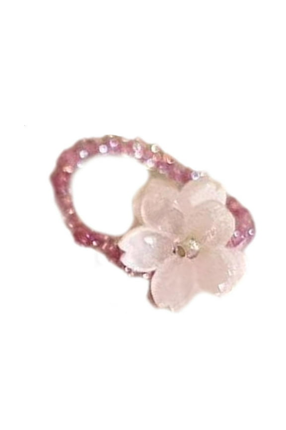 Korean Styles Elastic Beaded Floral Rings Adjustable Beaded Flower Lightweight Women Jewelry for Party