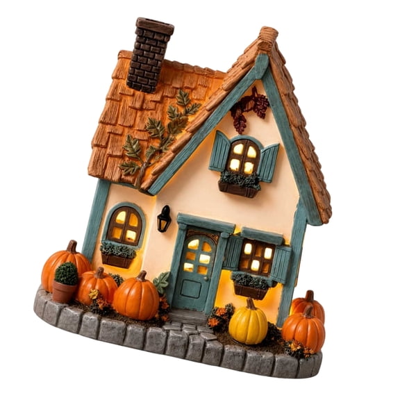 lanema LED Lighted Pumpkin Cottage Figurine for Fireplaces Mantels and Seasonal Display