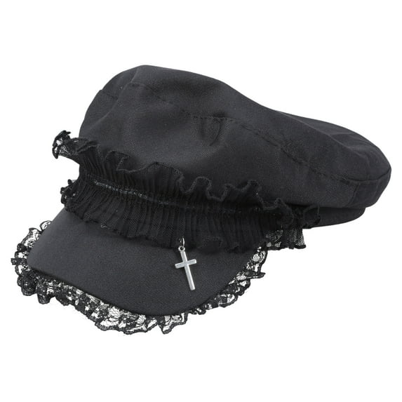 lanema Lace Hat for Women Cool Beret Hat 2000s Chauffeur Hat Elegant Newsboys Hat Crucifix Pendant Black Dome Painter Hat
