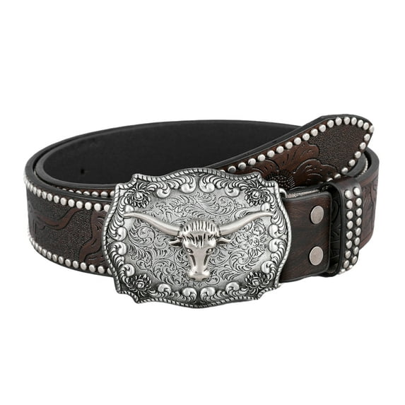 lanema Large Buckle Belt for Men Cowboy PU Belt Ethnic Jeans Belt WesternStyle Pants Belt for Costume Dress Up Casual Waistband