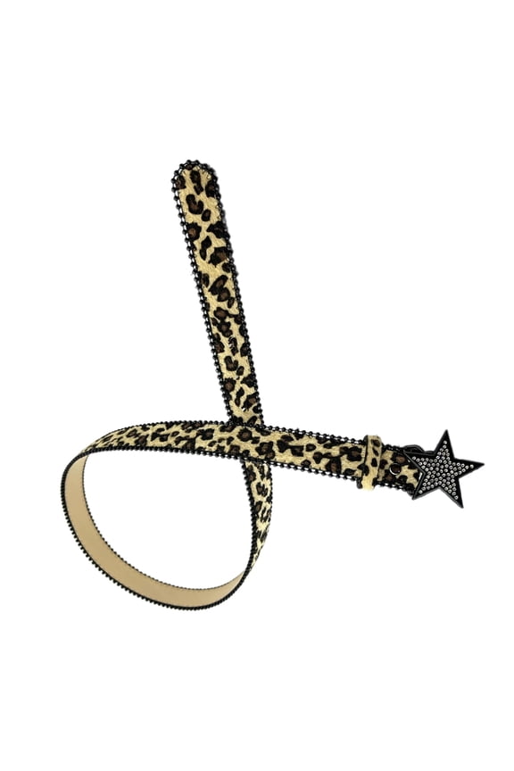 Leopard Print Belt Rhinestones Star Buckles Waistband Fashionable Waist Belt
