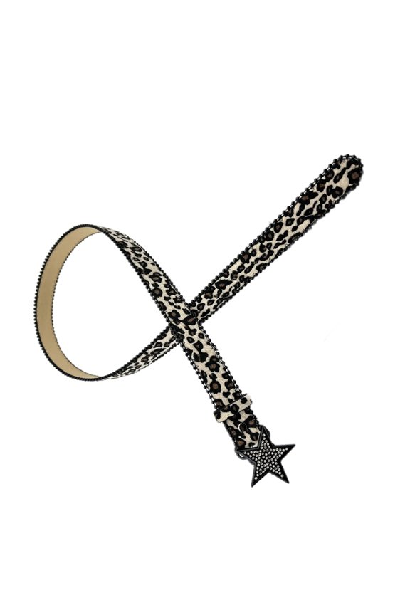 Leopard Print Belt Rhinestones Star Buckles Waistband Fashionable Waist Belt