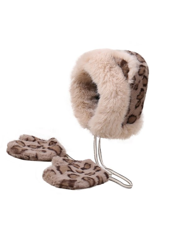Leopard Print Plush Hat Warm Earmuff Hat Winter Fashionable Hat Outdoor Activity