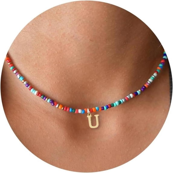 lanema Letter Pendant Necklace Unique Neckchain Elegant Accessories Fashionable Clavicle Chain Beads Necklace for Daily Party