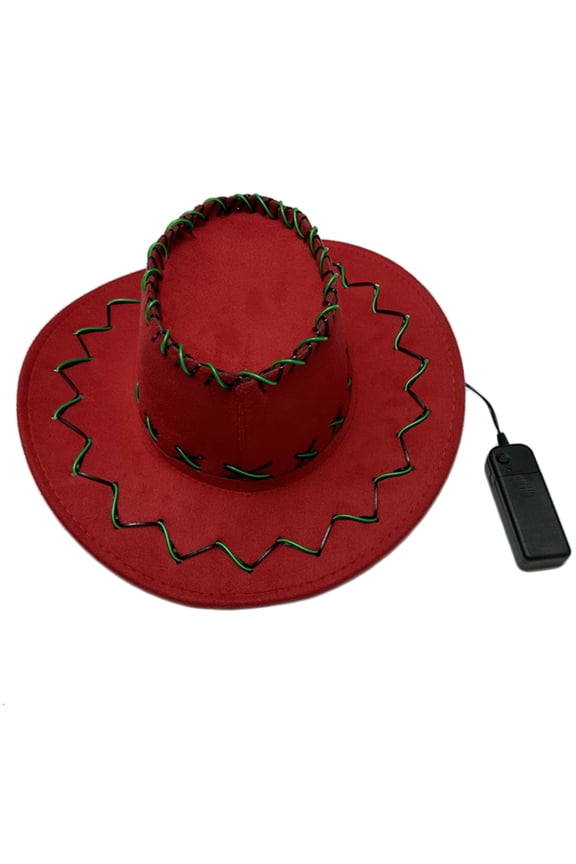 Light Up Cowboy Hat Western Wide Brim Party Hat Women LED Cowgirl Hat Adjustable Party Flashing Fedora Costume Accessory