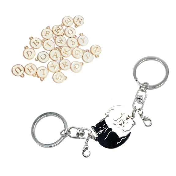 lanema Lovely Black And White Key Rings For Couples Sturdy Stainless Steel Keychains With Individualized Letter Charm