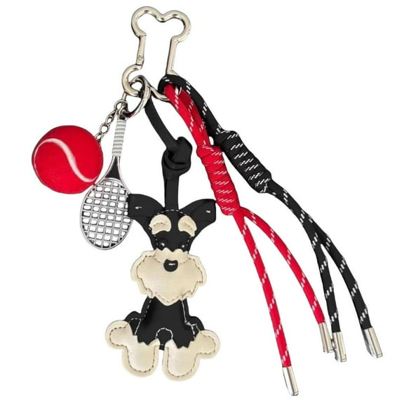 lanema Lovely PU Leather Schnauzer Keychain Bag Pendant Hanging Decoration For Students Couple Creative Woven Rope Keyring
