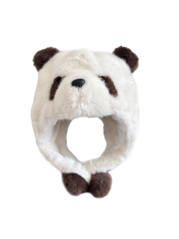Lovely Plush Panda Hat with Warm Earflap Female Kids Winter Activity Ski Hat Pullover Hat Ear Protective Trapper Hat