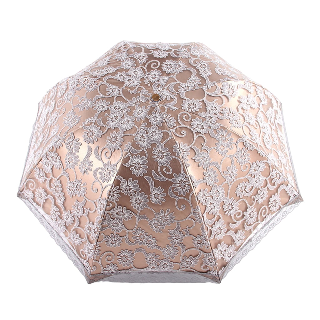 lanema Luxury Flower Umbrella Rain Women 3 Folding Double Layer Lace Up Parasol