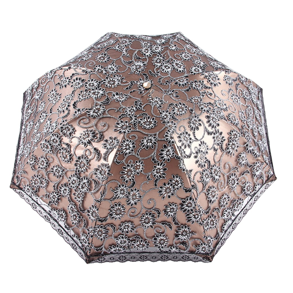lanema Luxury Flower Umbrella Rain Women 3 Folding Double Layer Lace Up Parasol