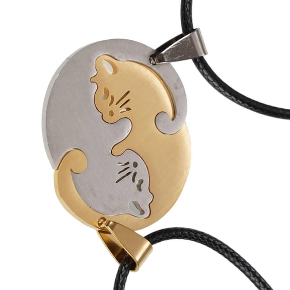 lanema Matching Cats Pendant Necklace for Couples Adjustable Stainless Steel Friendship Neckchain Accessory Chirstmas