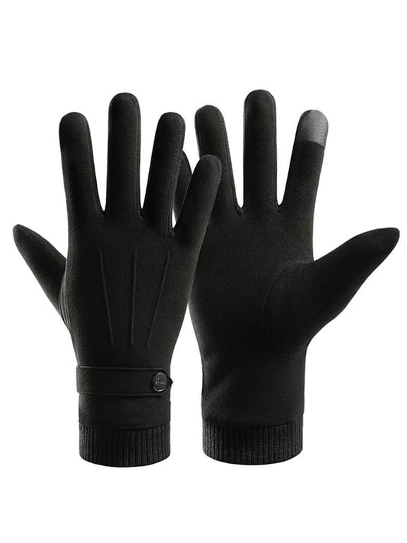 Men Autumn Winter Warm for Touch Screen Faux Suede Gloves Thicken Plush Lining Elastic Knit Cuff Driving Cycling Texting Windproof Mittens