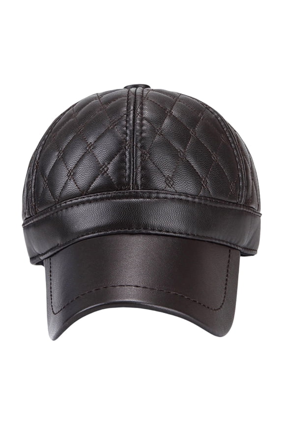 Men Casual Outdoor PU Leather Baseball Hat with Ear Flaps Breathable Thick Baseball Hat for Winter Hiking Cycling