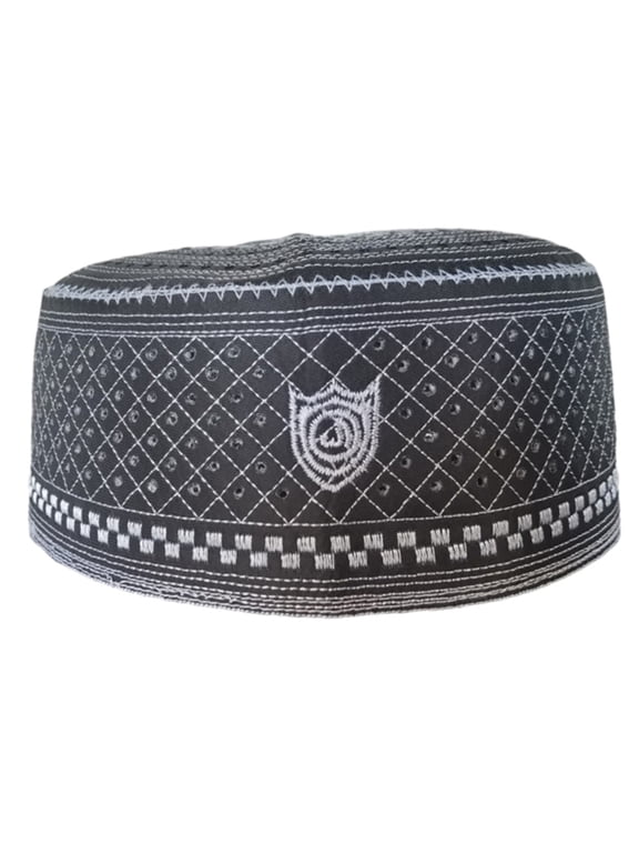 Men Islamic Prayer Bonnet Hat Breathable Holes Embroidery Muslims Eid Kufi Cap