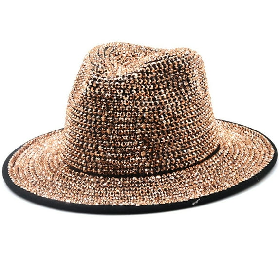 lanema Men Woman Colorful Bling Rhinestone Bucket Hat Simple Wide Brim Felt Jazz Hats