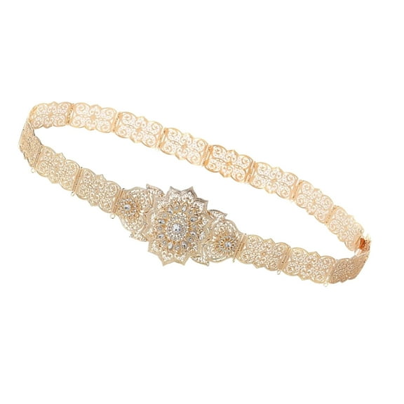 lanema Metal Crystal Waistband for Costume Hollowed Flower Corset Belt Party Waistbelt