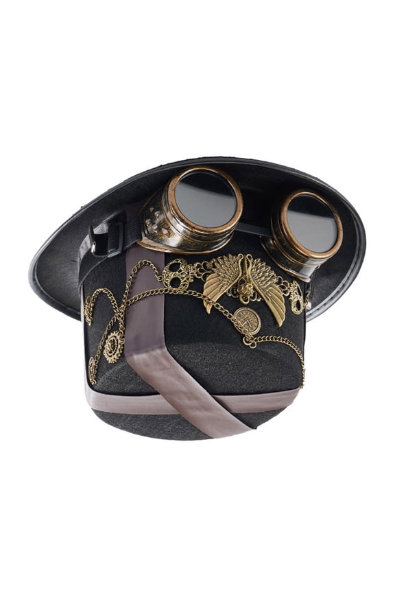 Metallic Bowlers Hat Steampunks Goggles Hat Man Women Unisex RolePlay Hat Headwear