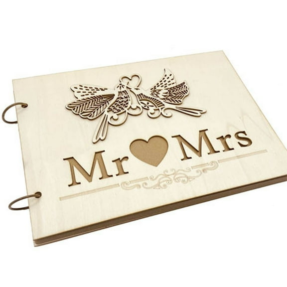 lanema Mr Mrs Wedding Guest Book Personalized Wooden Lovebirds Guestbook DIY Photo Signature Books Memory Album Anniversary Gift