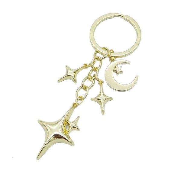 lanema Mysterious Moon and Star Keyring with Openwork Design Premium Alloy Keyrings Jewelry for Her Daily Use