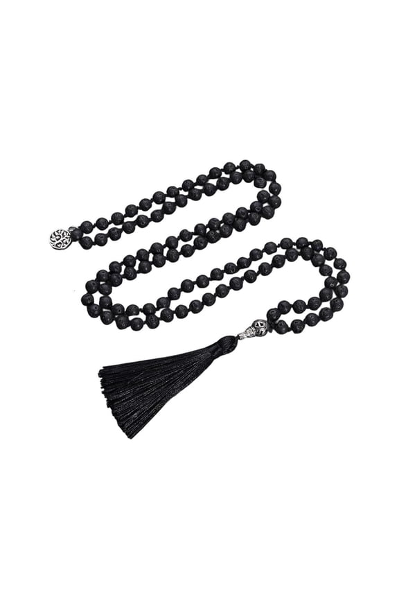 Natural Stone Beads Necklace with Hand Knotted Tassels Unisex Beaded Necklace Suitable for Men and Women Present