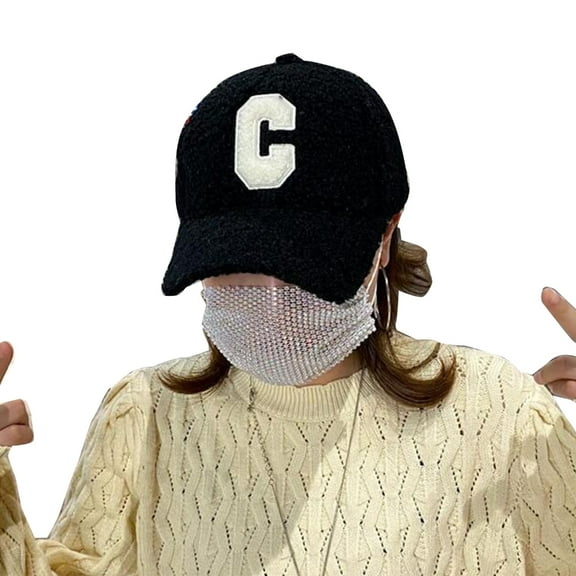 lanema Outdoor Berber Fleece Baseball Caps with Embroidery C Letter Casual Hiphop Cycling Duckbill Caps for Boy Girls Unisex
