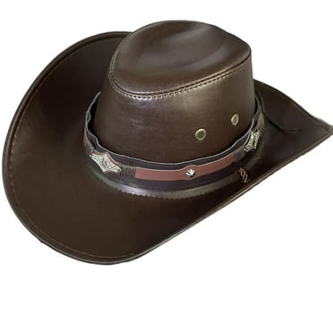 lanema PU Leather Cowboy Hat for Woman Men Rock Punk Rolled Brim Cowboy Windproof Hat