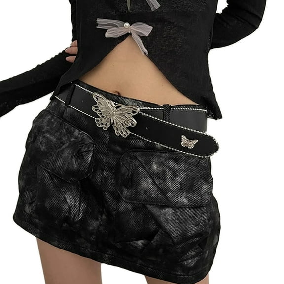 lanema PU Leathers Belt Pin Buckle Belt Y2K Butterfly Buckle Wide Belt Waistband