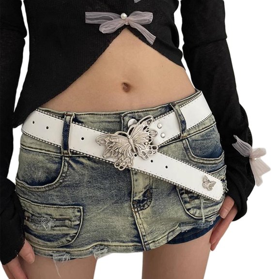 lanema Women Pin Buckle Belt Aesthetic Adult Butterfly Buckle Wide Waistband Jeans Waist Decor Teens Girl Clothing Accessories