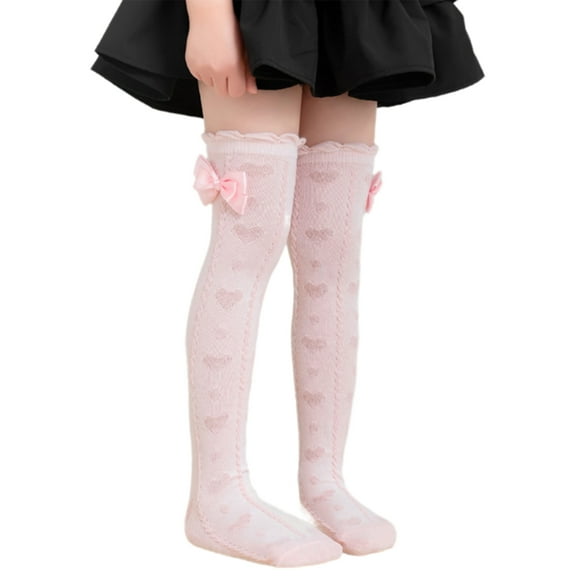 lanema Pair Over The Knee Children Socks with Bowknot Designs Soft & Comfortable Combed Cotton Long Stockings for Ages 3 to 10